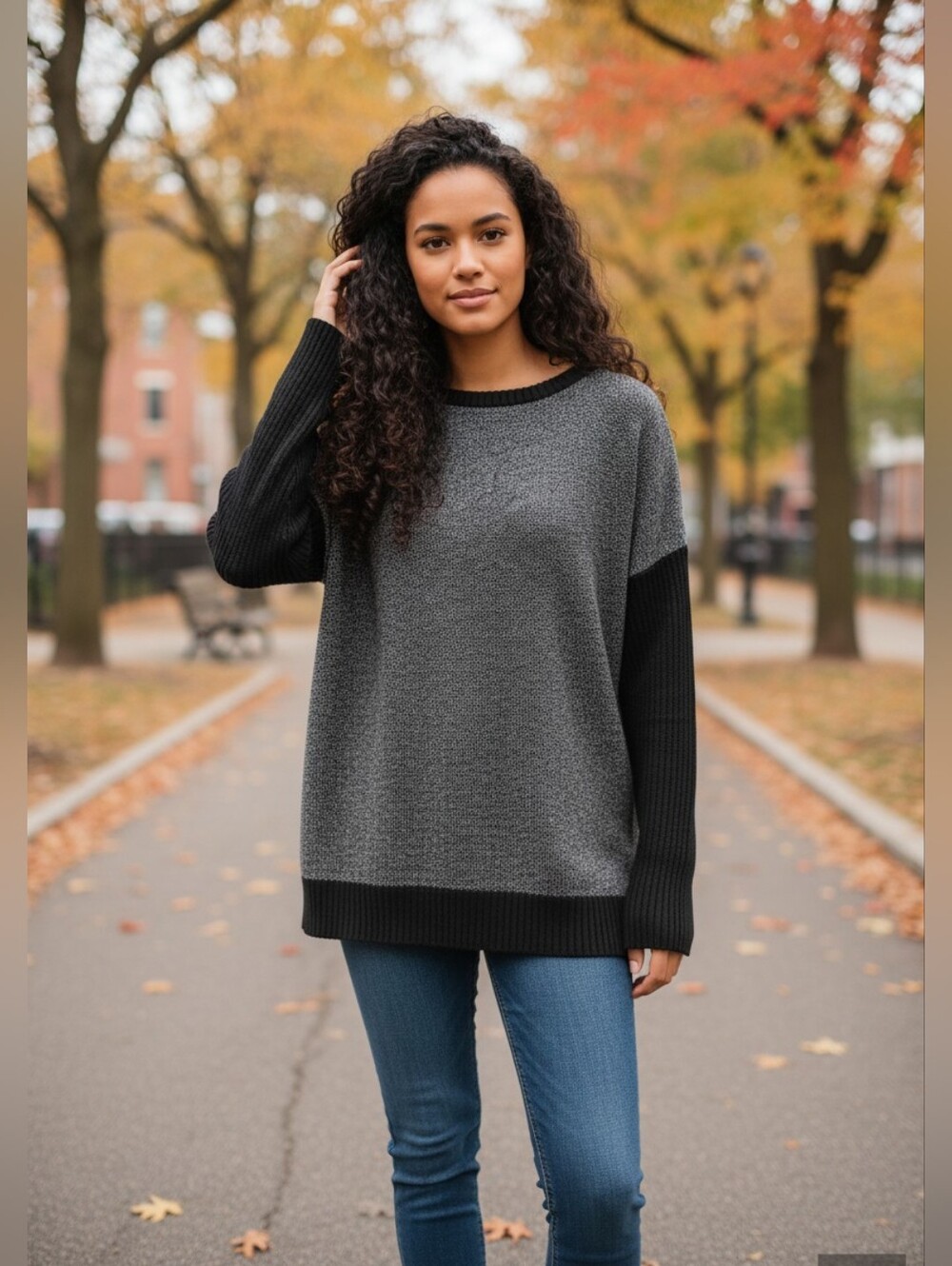 Fjallraven Charcoal Gray Sweater with Black Ribbed Sleeves